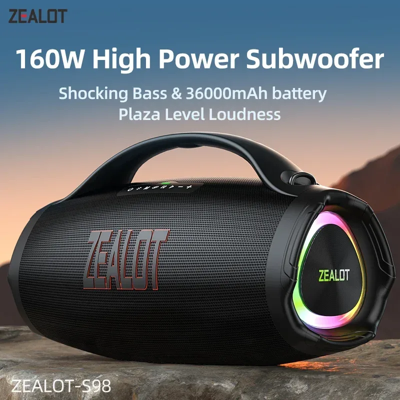 ZEALOT S98 160W Big Power Tragbare Bluetooth Lautsprecher Drahtlose TWS Subwoofer Bluetooth Lautsprecher Wasserdichte Mobile HIFI Qualität