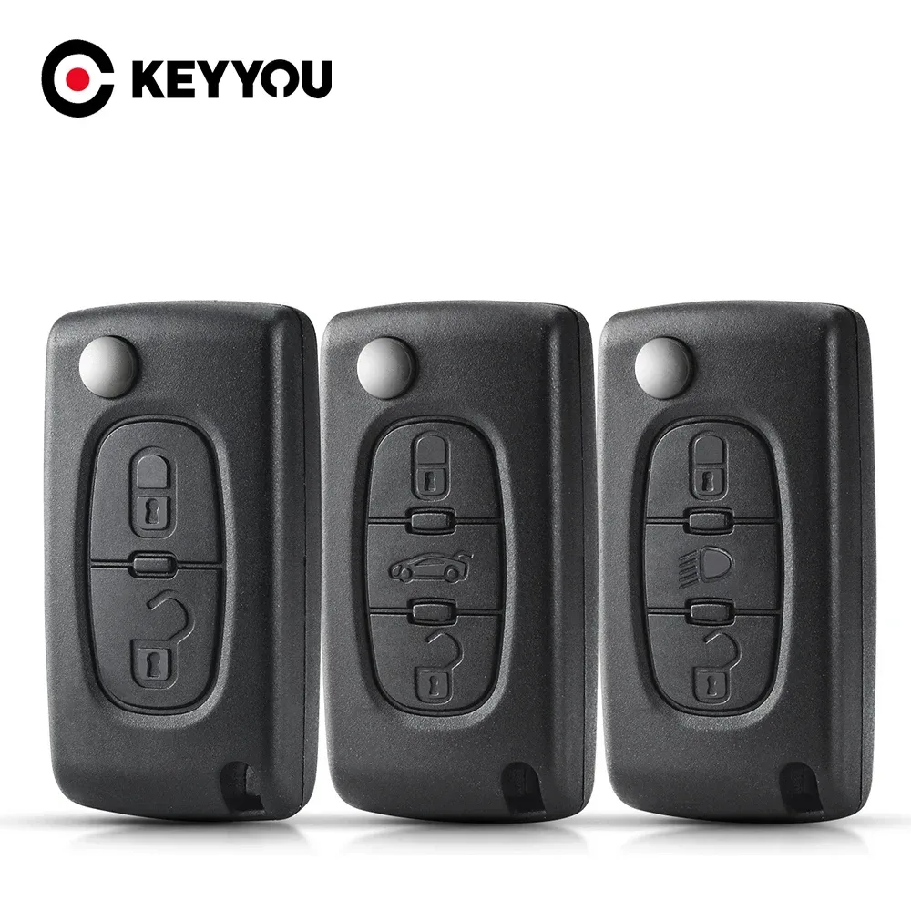 KEYYOU Fernbedienungs-Schlüsselgehäuse für Peugeot 207 307 308 407 607 807 für Citroen C2 C3 C4 C5 C6 Klappbarer Autoschlüssel-Gehäuse 2/3/4 Tasten