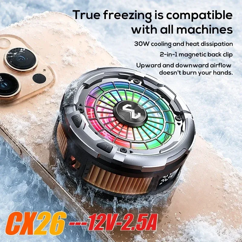 MEMO CX26 Magnetischer / Clip-AI-Halbleiter-Kühler für Smartphones 12V/2.5A mit Digitalanzeige und schnellem Lüfter