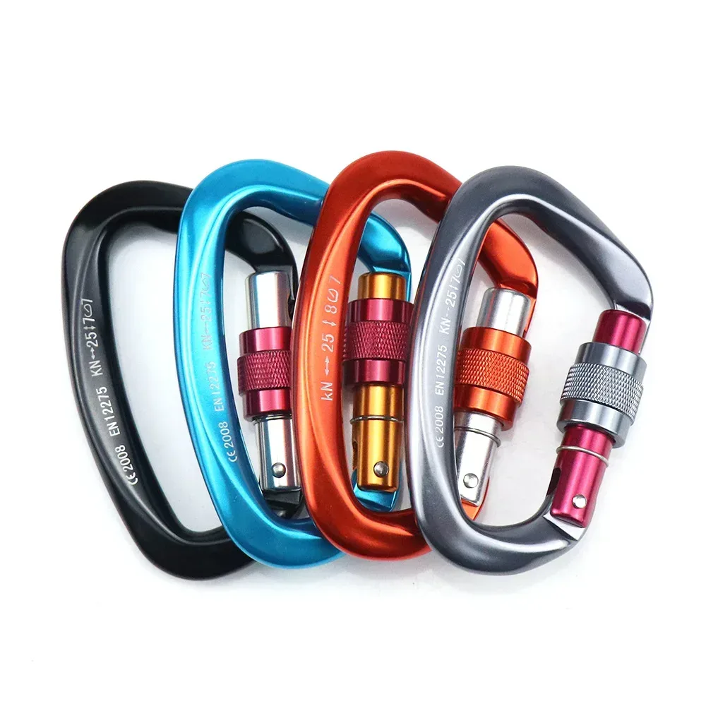 Klettern Karabiner 25kN D-Form Schnalle Sicherheitsschraubensicherung Federbelastetes Tor Aluminium Outdoor Bergsteigen Kits