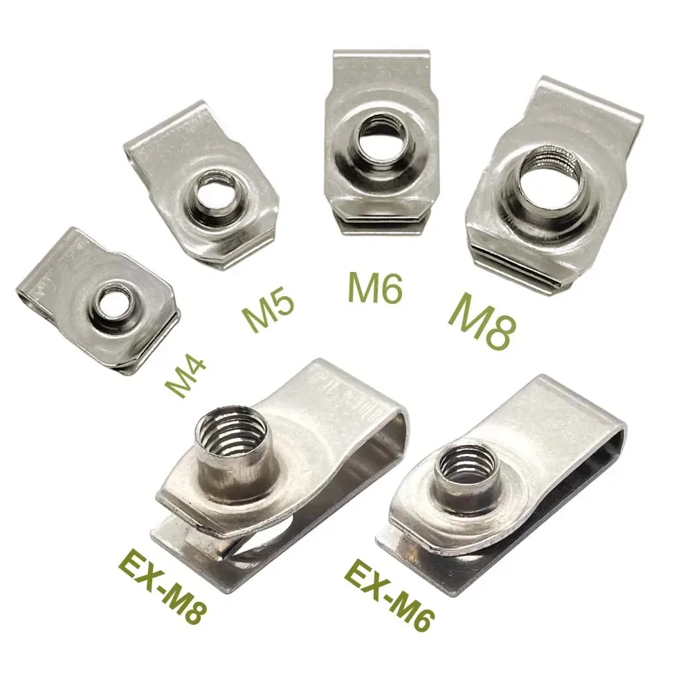 10 teile/los 304 Edelstahl U Typ Clips mit Gewinde M4 M5 M6 M8 Reed Mutter Blatt Frühling Muttern Q312 für auto Motorrad
