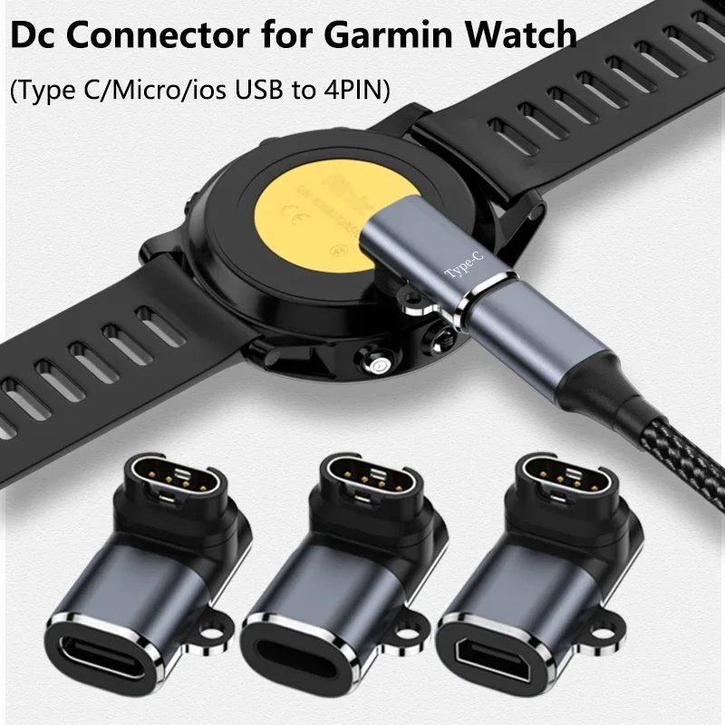 Typ C/Micro/IOS USB auf 4-Pin-Ladegerät-Adapter-Anschluss für Garmin Fenix 7/6/5/7X/6X/5X/ Venu 2 plus Uhren-Ladekonverter