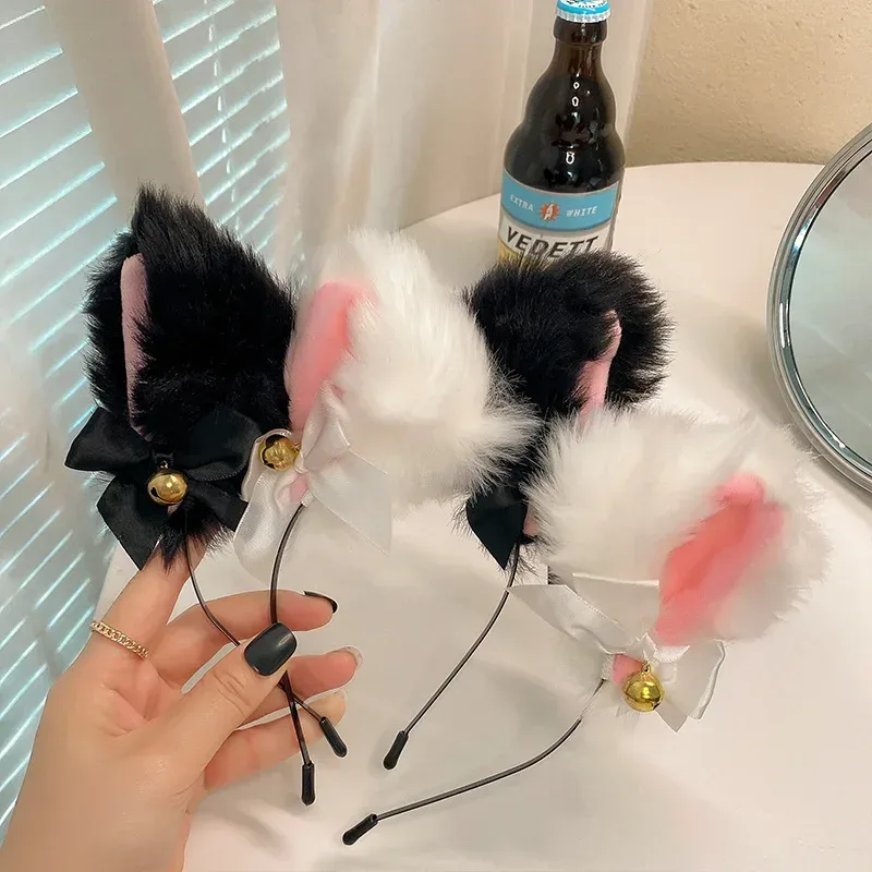 Plüsch-Spitzen-Katzenohren-Haarband mit Glöckchen für Damen, koreanischer Stil, elegantes Mode-Haarband für Mädchen, Party, Cosplay