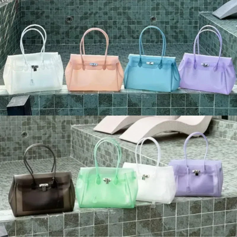 Auf Lager: Sommer-Jelly-Taschen ? Trendige Dopamin-Mode-Handtaschen für Damen, Candy-Farben, PVC, wasserdicht, transparente Tragetasche