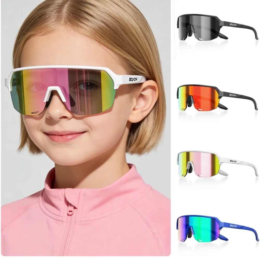 SCVCN Kinder-Sonnenbrille, Sportbrille für Jungen und Mädchen, geeignet für Radfahren, Outdoor-Aktivitäten, Camping, Mountainbike, Angeln, Fahrradbrille, UV400-Schutz.
