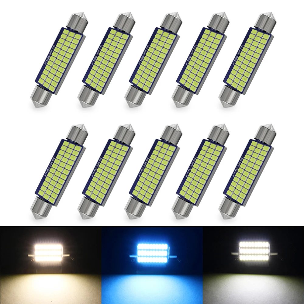 10pc LED Canbus Girlande C5W C10W 31/36/39/41mm Auto Licht für Innen Tür Birne Kennzeichen Lampe Warm Weiß Eis Blau Weiß 12V