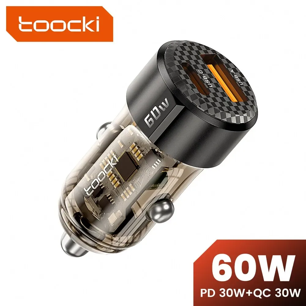 Toocki 60 W Autoladegerät 30 W Schnellladung Transparente Hülle PD 27 W für iPhone 15 14 13 12 Xiaomi Poco Samsung Schnellladegerät