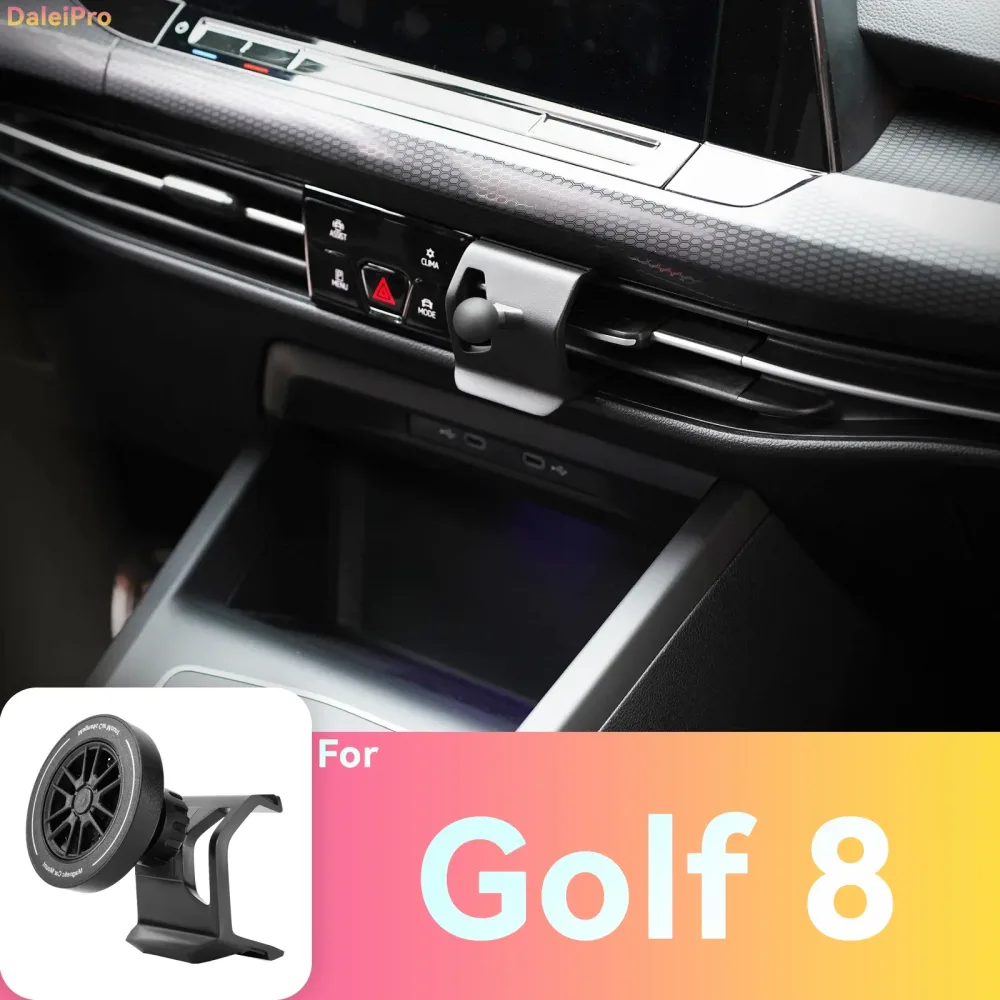 Maßgefertigte Magnetische Handyhalterung mit Luftstromkühlung für VW Golf 8 MK8 2021 2022 2023-2026, 360° Drehbar °   Schwenkbarer Halterungssockel