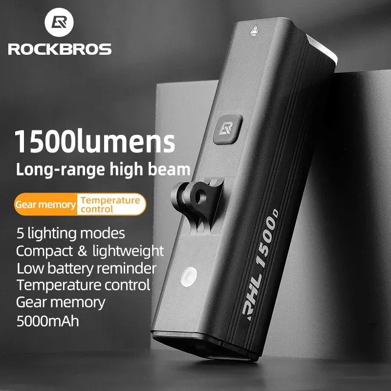 ROCKBROS Fahrradlicht, 1500 lm/1000 lm, Aluminiumlegierung, Typ C, Aufladen, intelligente Frontlichter, hängende Version, LED-Lampe, Fahrradscheinwerfer