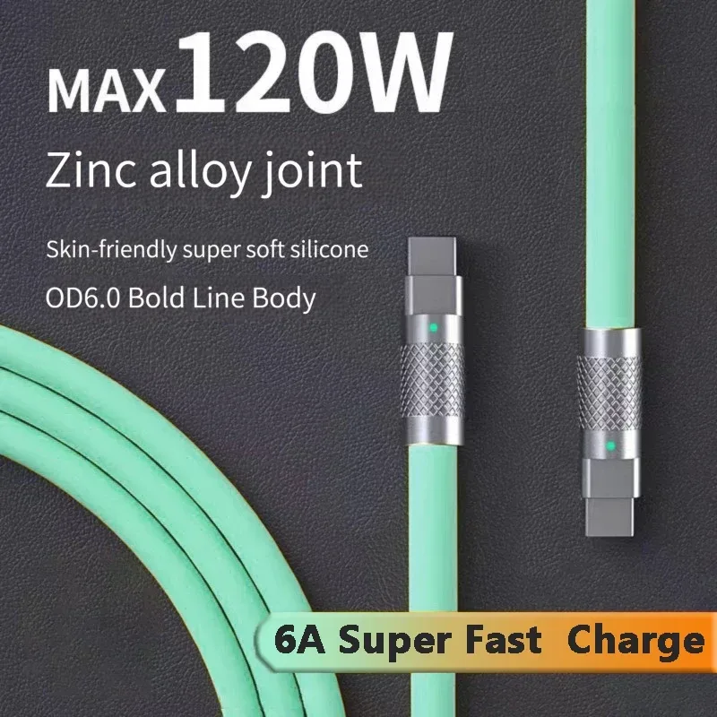 120 W 6a Super Fast Charge PD Typ C Flüssigsilikonkabel Schnellladung 1 m 2 m USB-Kabel USB C auf C Ladegerät Kabel