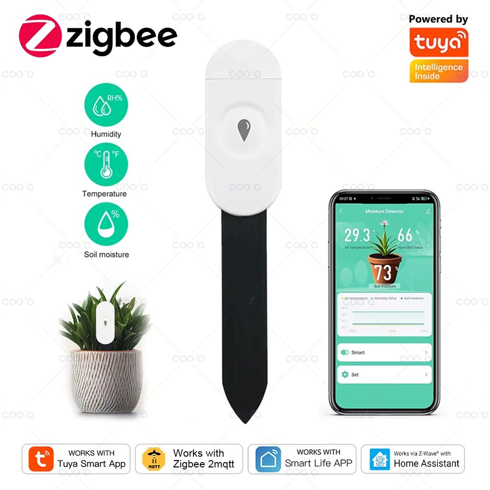 Tuya Smart ZigBee Bodenfeuchtigkeitssensor Temperatur- und Feuchtigkeitsmesser Thermo-Hygrometer Gartenautomatisierung Bewässerungsdetektor
