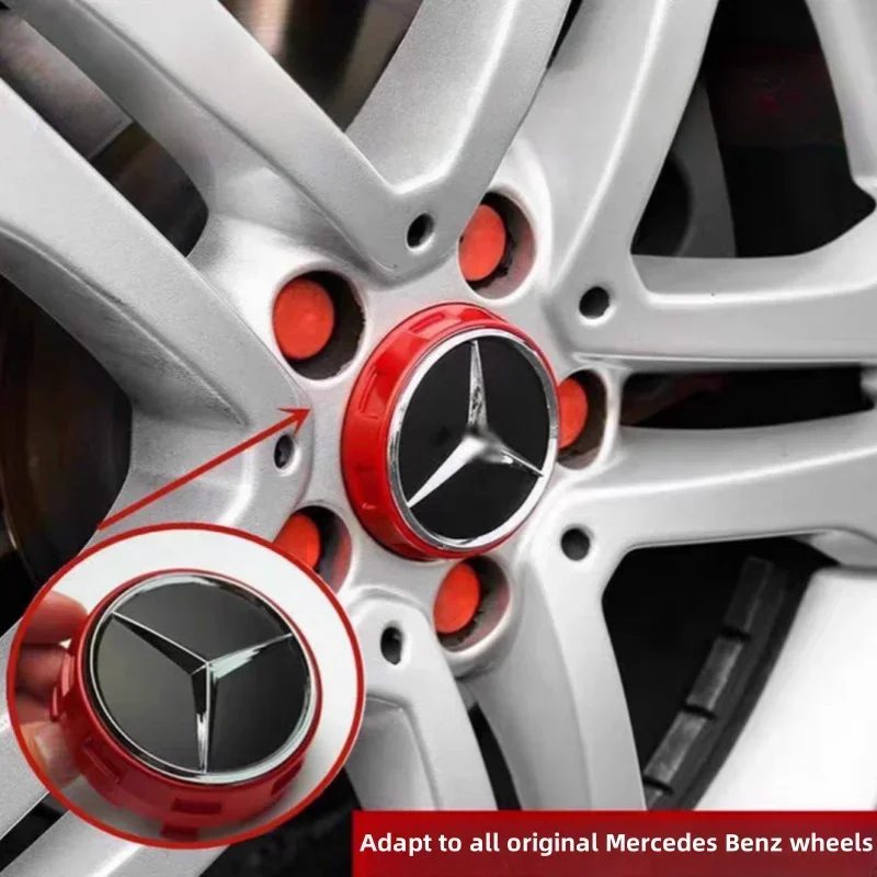 Auto Silber Rot 4 Stück 75mm Radnabenkappen 4 Stück für Mercedes Benz AMG A0004000900 W212 W205 W204 W211 W213 Zubehör