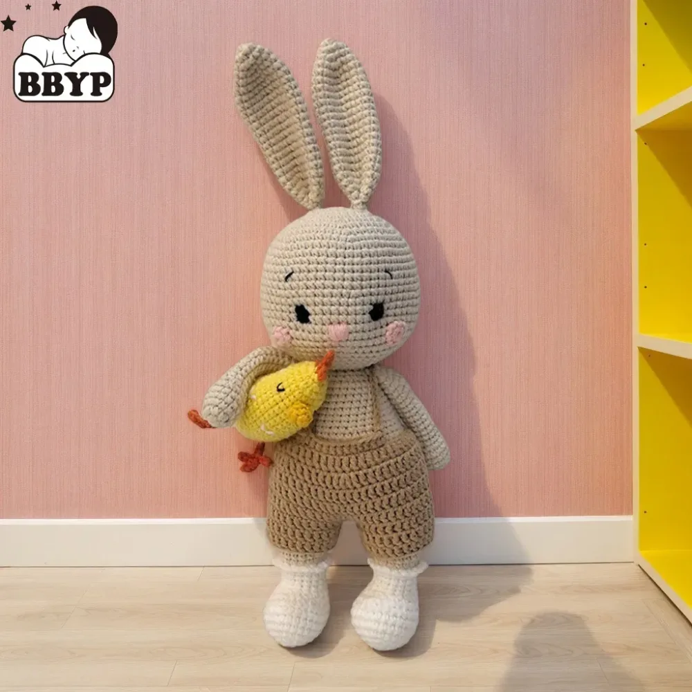 Häkeln Sie für Babys, handgefertigte Animation, stricken Sie das Kaninchen mit Küken, Stofftier, schlafender Kumpel, Neugeborenen-Foto-Requisite, Geburtstagsgeschenk