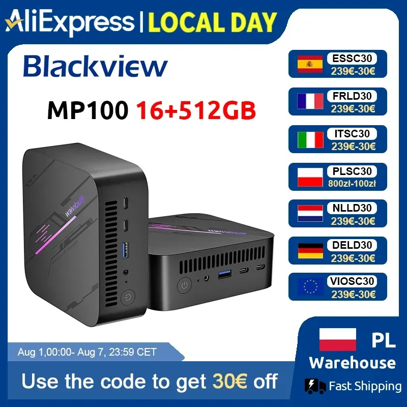 Blackview MP100 NEUER Mini-PC AMD Ryzen 5 7430U Windows 11 6-Kern 12-Thread 16GB DDR4 512GB SSD WiFi 6 Mini-Computer PC BT5.2