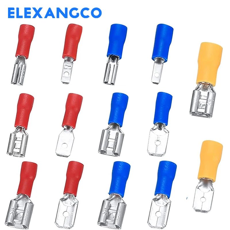 50PCS 2,8/4,8/6,3 Isolierte Spaten Draht Stecker Elektrische Crimp Terminal Männlich Und Weiblich Rot Blau Gelb