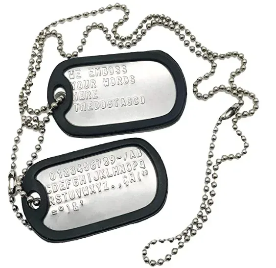 Edelstahl ?The Dog Tag?, Militär-Set, 2er-Set, personalisierte Halsketten, Armee-Stil, mit Kugelkette, Schalldämpfern, individuelle Halsketten