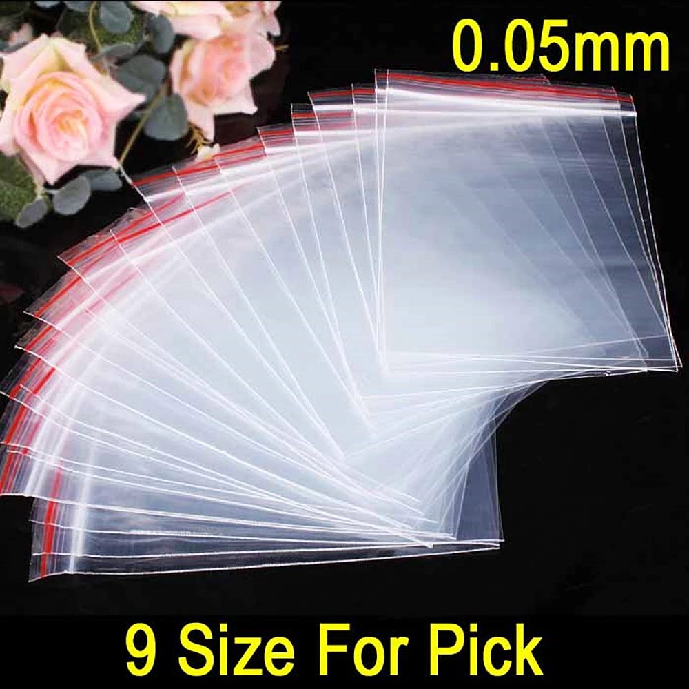100 Stück/Packung kleine Plastiktüten mit Reißverschluss, wiederverschließbare transparente Beutel, Schuhbeutel, Vakuum-Aufbewahrungsbeutel, transparente Poly-Beutel, Dicke 0,05 mm