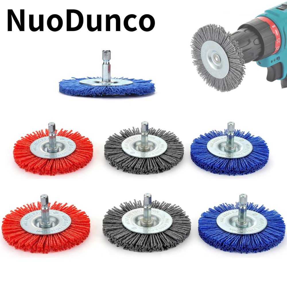 Nylon-Schleifbürste, Körnung 80/120/240, flache Schleifradbürste, 1/4 Zoll Schaft für Bohrer, Drehwerkzeug, Entfernen von Rost/Korrosion/Farbe