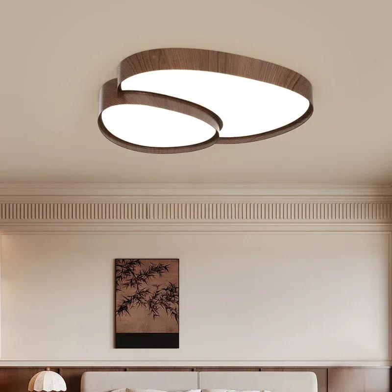 2026 Kreative Wohnzimmer-Deckenleuchte im Holzdesign, LED-Deckenlampe, Moderne Walnussholz-Beleuchtung für Schlafzimmer