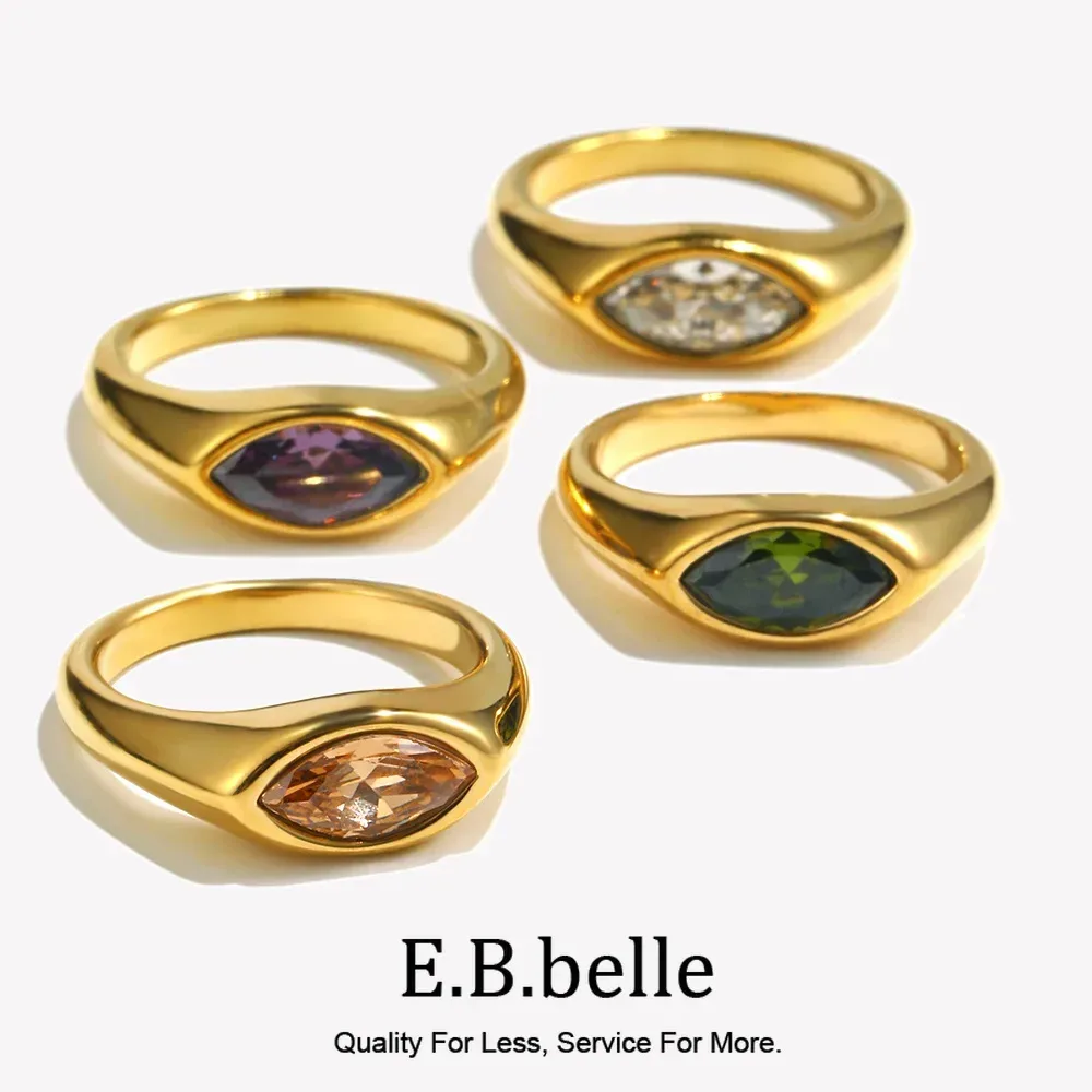 E.B.belle Pferdeauge-Zirkon-Dichtungsring, bunt, hypoallergen, 316L-Edelstahl, Dekoration, 18 Karat vergoldeter Schmuck