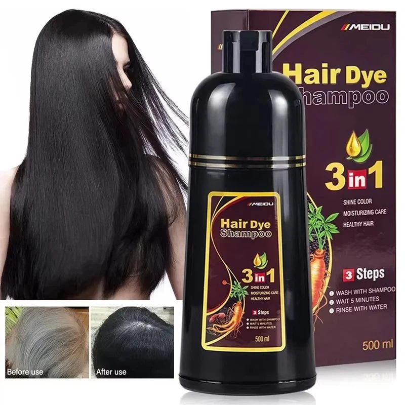 3-in-1 Schwarzes Haarfärbeshampoo, Sofort-Haarfarbe für graue Haare, natürliche Kräuter-Haarfarbe für Männer und Frauen