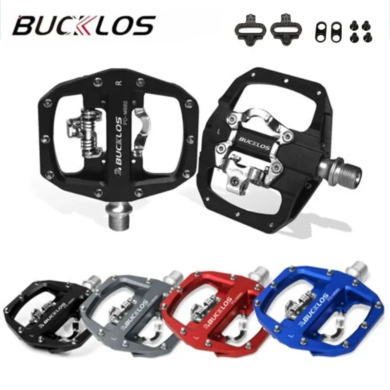 BUCKLOS Pedale MTB Fahrrad Flachpedal Plattform mit Doppelfunktion für SPD-System Aluminiumlegierung Mountainbike-Pedal Fahrradteil