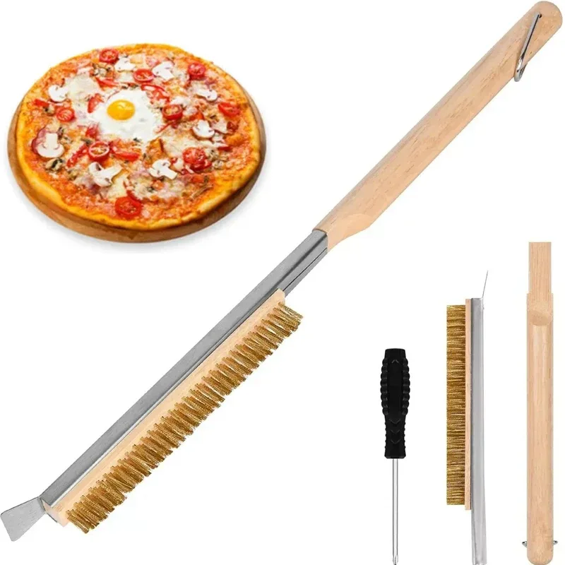 21/26 Zoll Pizzaofenbürste mit Schaber Messingdraht Pizza Stein Reinigungsbürste für BBQ Grill Reinigung Outdoor Ofenzubehör