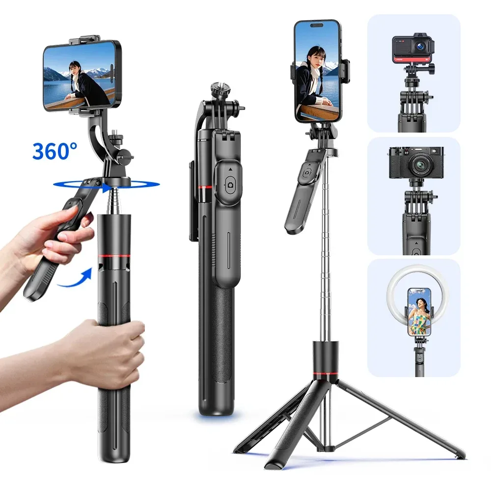 F16 Selfie-Stick-Stativ mit 1708 mm langem 8-teiligen Stange, Bluetooth-Fernbedienung, 360 °   Rotation, 1/4 Schnittstelle, für Telefonkamera Vlog