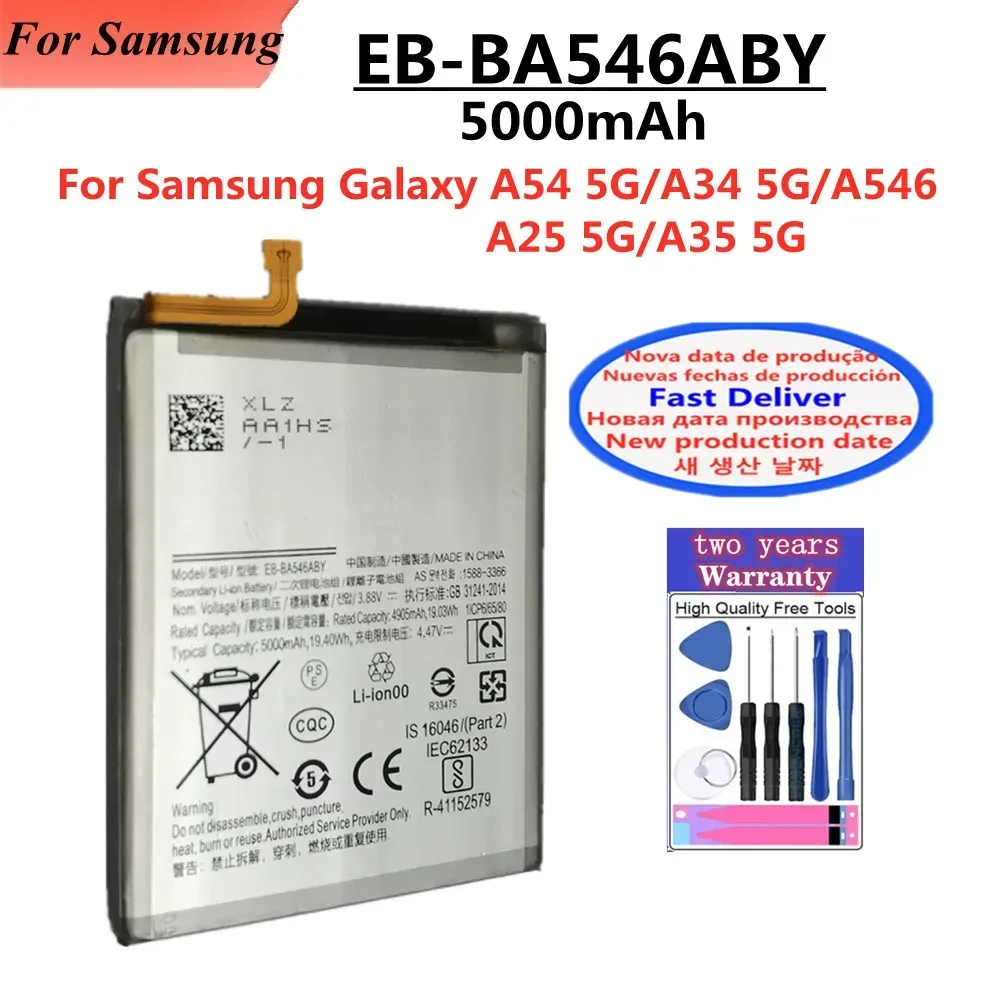 5000 mAh EB-BA546ABY Akku für Samsung Galaxy A54 A546 A35 A34 A25 5G Telefonbatterien Schnelle Lieferung + Werkzeuge