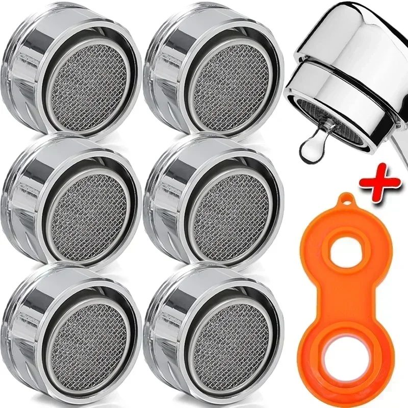1/6set Messing Wasser Sparen Wasserhahn Wasserhahn Belüfter Gewinde Bad Wasserhahn Bubbler Austauschbare Filter Gemischte Düse 24mm bad Teil