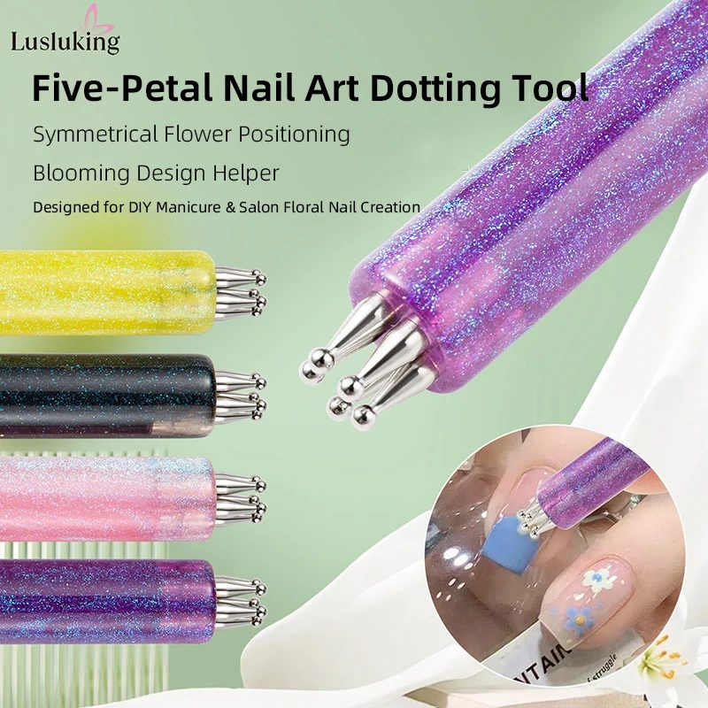 DIY Nail Art 5-Blütenblatt-Punktierwerkzeug, Blumenkreator, 1,8 mm feine Spitze, Strass-Pickers, Glitzergriff, Maniküre, Nagelwerkzeuge, Pinsel