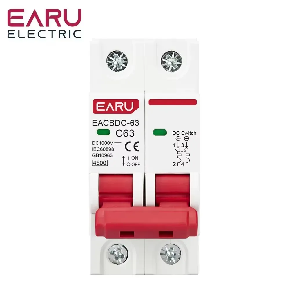 2P DC 1000V MCB PV Solar Mini-Leistungsschalter Überlastschutzschalter 6A 10A 16A 20A 25A 32A 40A 50A 63A Photovoltaik-System
