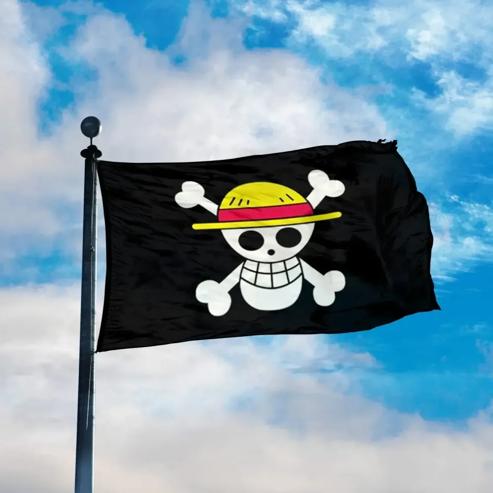 HEISSER VERKAUF One Piece 90x150cm Piraten-Totenkopf-Flagge Heim-Schlafzimmer-Wanddekoration Banner Gemälde Luffy Strohhut Piratenflagge Spielzeug als Geschenk