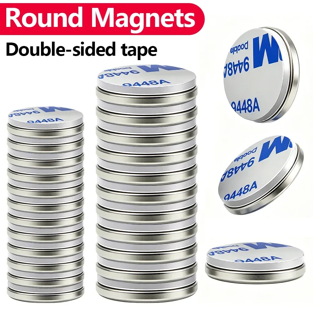 Superstarker Neodym-Magnet mit doppelseitigem Klebeband, runder Magnet N35, starke Permanentmagnete