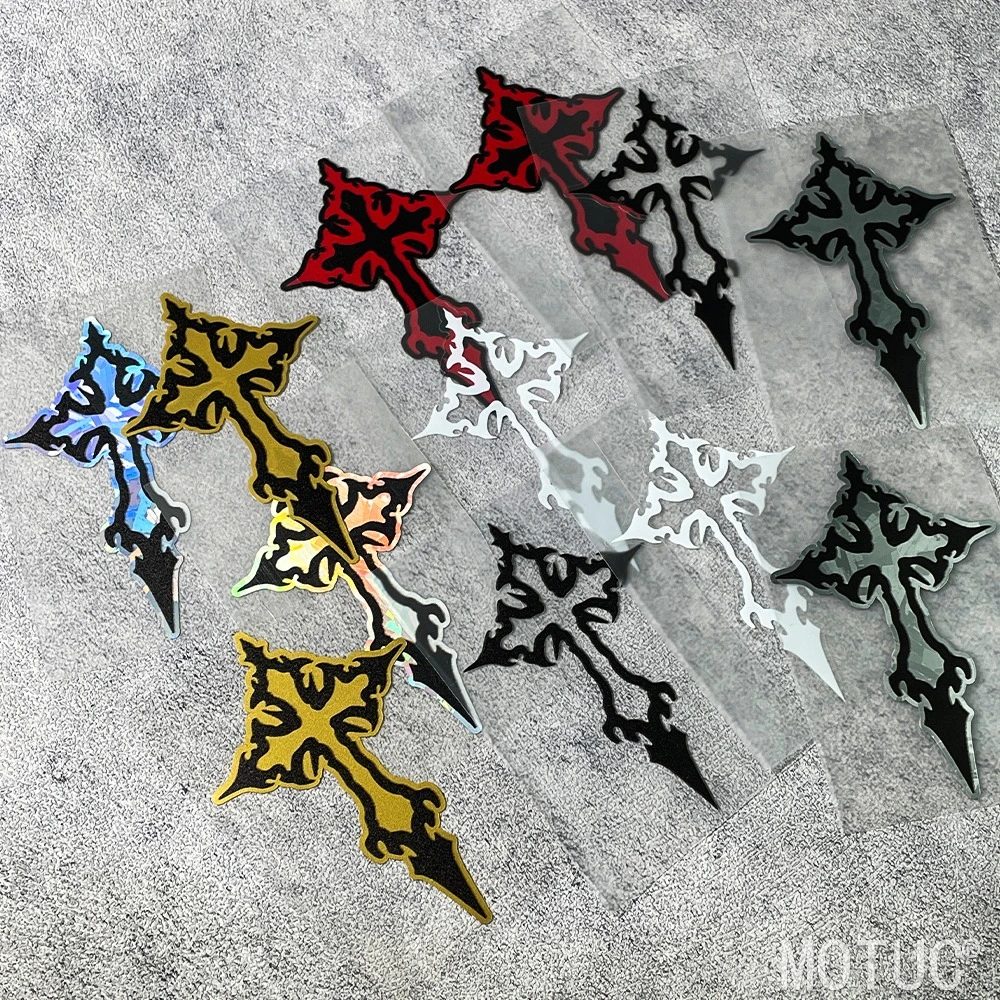 2 Stück/Set Gothic-Kreuz-Autoaufkleber, mehrfarbige optionale Aufkleber für Helme, Autos und Skateboards