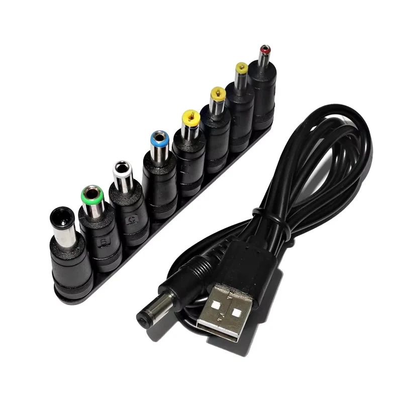 ? Universelles Stromkabel USB auf DC 5,5 * 2,1 mm Klinke 5 V Ladekabel mit 8 wählbaren Anschlussspitzen für CCTV-Kameras TV-Box