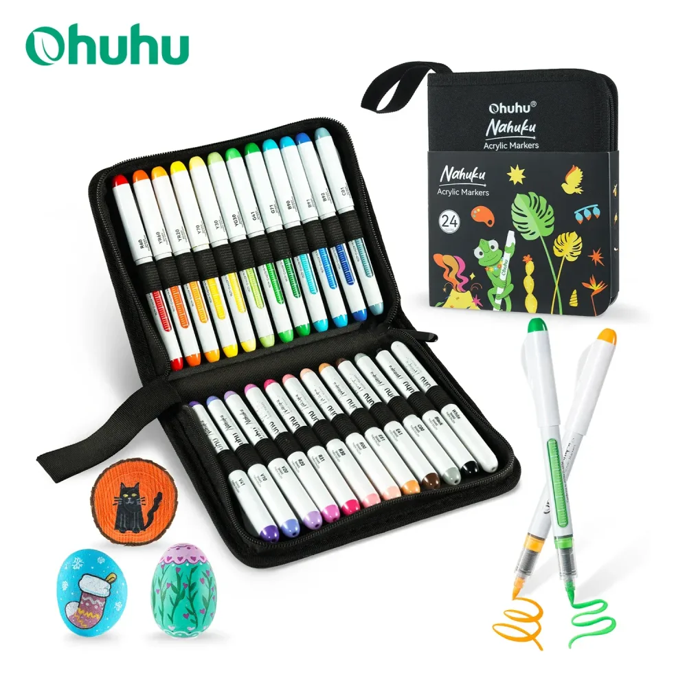 Ohuhu Nahuku Acrylmarker mit Direkttinte, Acrylfarbenmarker, direkte Flüssigkeit, flexible Pinselspitze, hohe Kapazität, lichtecht