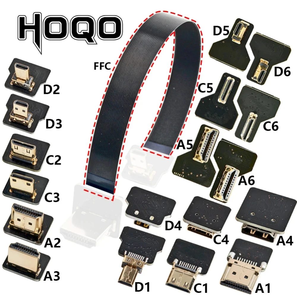 Ribbon FPV HDMI-kompatibler Stecker Flexibles Flachkabel Raspberry Pi 4 Micro HDMI auf HDMI/Mini HDMI Buchse 90 Grad FFC 20-polig