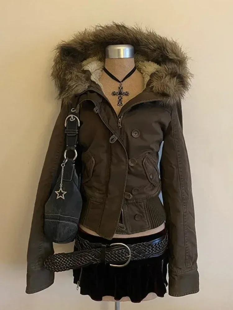 2026 frühling Retro Faux Pelz Mäntel Frauen 2000 s Amerikanischen Vintage Jacken Harajuku Gotihc Punk Kleidung Jean Parkas Weibliche Outwear