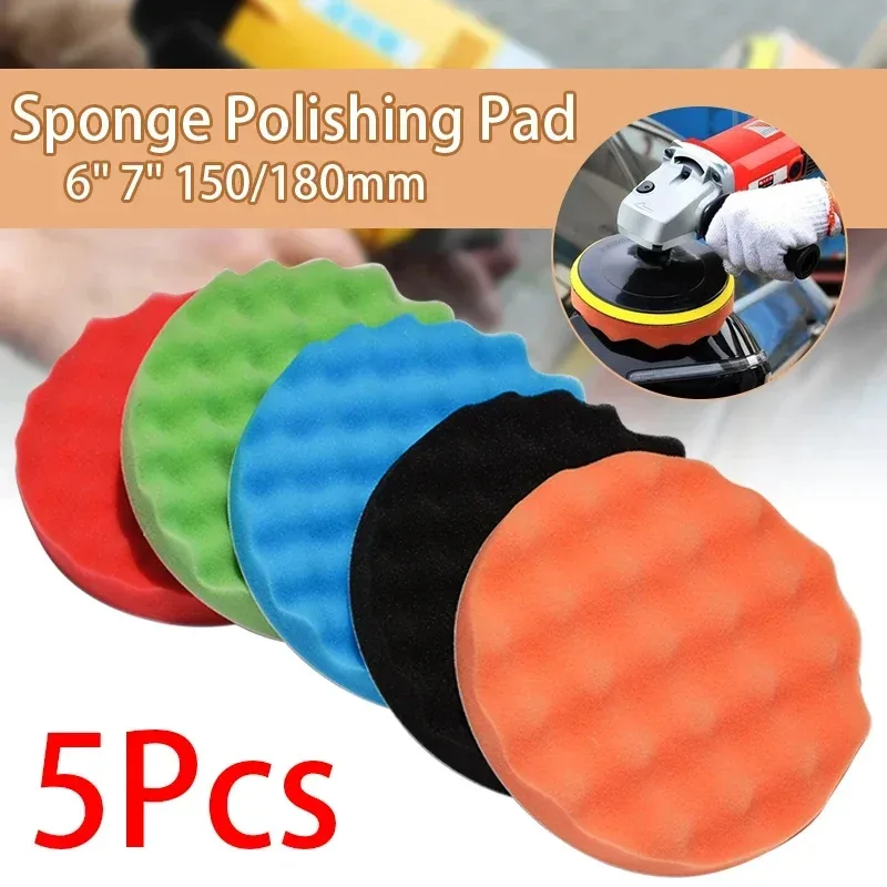 5Pcs 150/180mm Auto Polieren Pads 5/6/7 zoll Schwamm Polierer Sauber Wachsen Werkzeug auto Schönheit Polieren Kit Polieren Reinigung Werkzeug