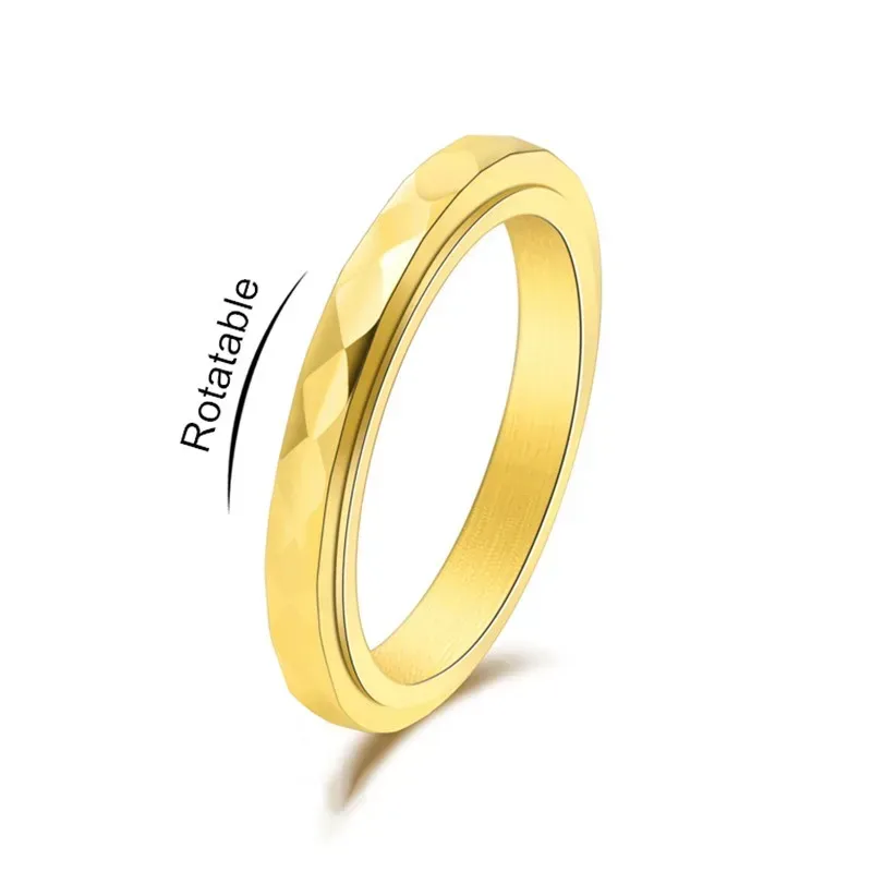 3 mm dünner, facettierter Spinner-Ring aus Edelstahl für Damen und Mädchen, Größe 5?12
