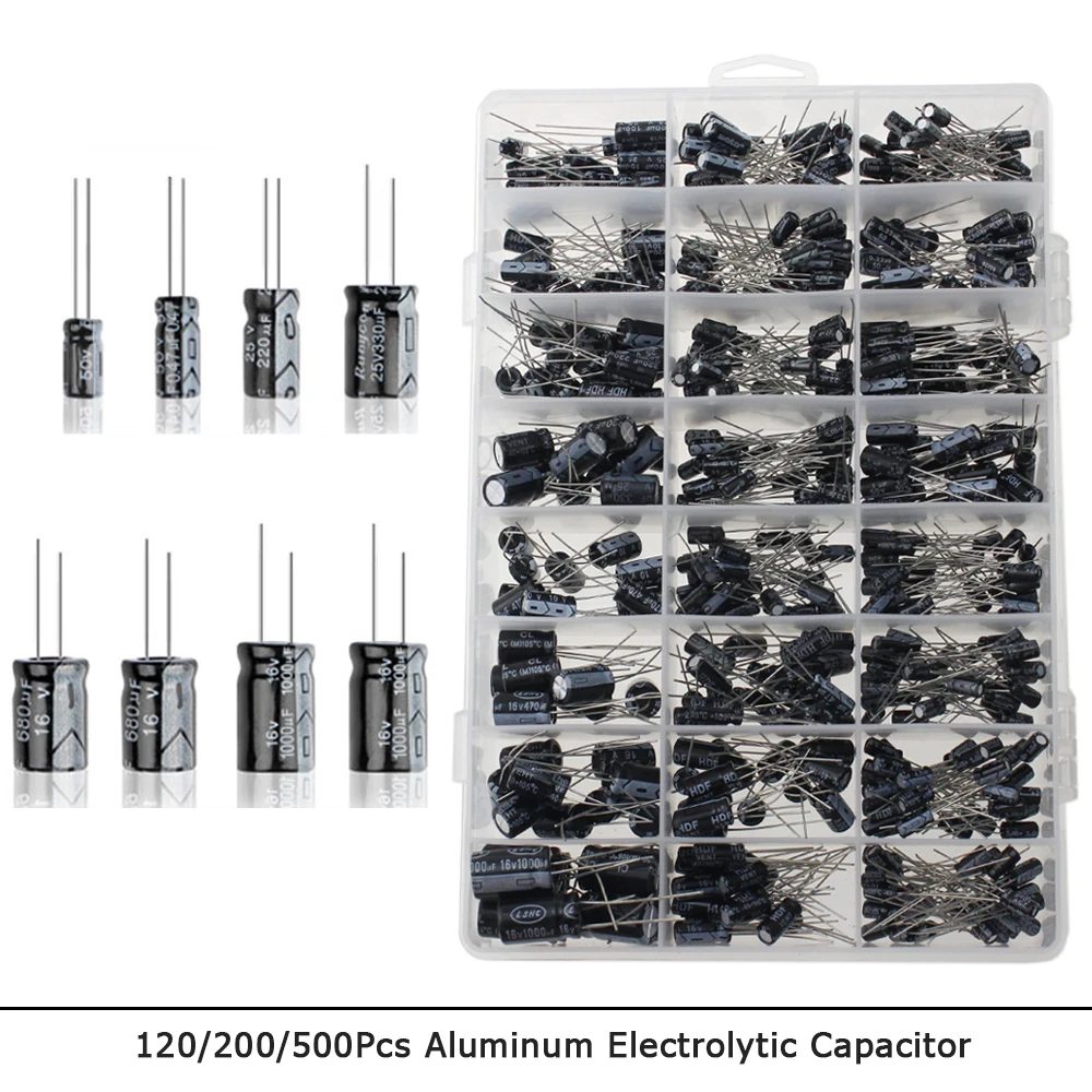 120/200/500 Stück 16 V 25 V 50 V 0,1 uF ? 1000 uF Aluminium-Elektrolytkondensator, sortierte Kit-Box 1 uF, 4,7 uF, 10 uF, 47 uF, 220 uF, 330 uF, 470 uF