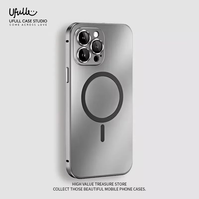 Aluminium Metall Rahmen Magnetische Fall Für iPhone 13 12 14 15 16 17 Pro Max Für Magsafe Drahtlose Lade objektiv Film PC Zurück Panel
