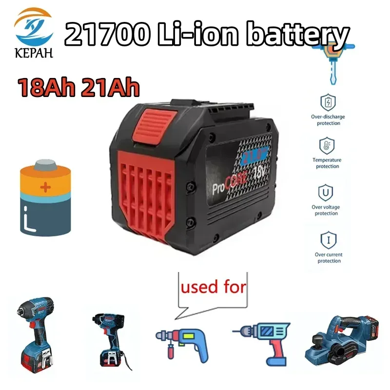 NEUER 18V ProCORE Akku |   18 Ah/21 Ah 21700 Zellen, 5 C Dauerentladung, passend für Bosch BAT618, mit Überstromschutz