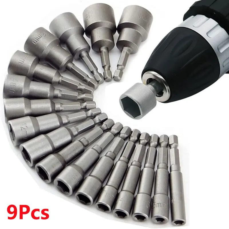9 teile/satz 5mm-13mm Hex Buchsen Hülse Düsen Mutter Fahrer Set Schraubendreher-set Schroevendraaier Set Bits Sets werkzeuge Steckschlüssel