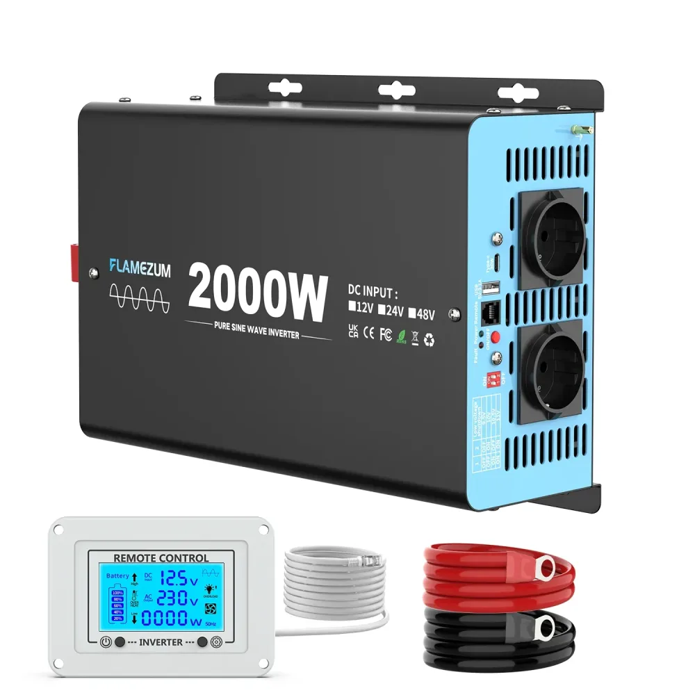 2000 W kontinuierliche Leistung reiner Sinus-Wechselrichter Spitzenleistung 4000 W DC 12 V zu AC 230 V 50 Hz EU-Buchse LCD-Auto-Voltmeter-Konverter