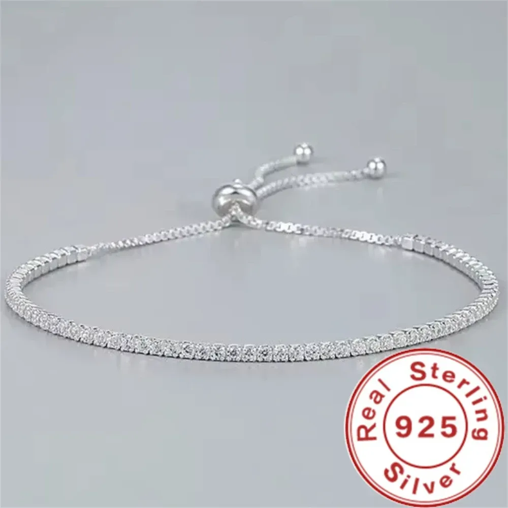 Armband aus 925er-Sterlingsilber, elegantes Zirkon-Tennis-Zirkon-Kristall-Armband für Damen, modisch, schlicht, Verlobung, Hochzeit, Glam