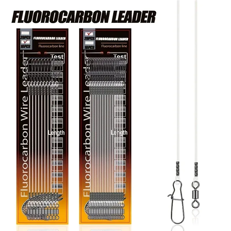 10/20 Stück Pike Fluorocarbon-Vorfachschnur, Kohlefaser-Vorfachschnur mit Wirbelverschluss, Angelvorfachschnur für Salzwasser & Süßwasser
