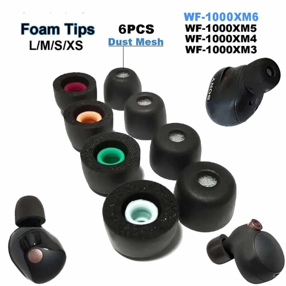 6 Stück Memory-Schaum-Ohrstöpsel für Sony WF-1000XM6 WF-1000XM5 WF-1000XM4 WF-1000XM3, rutschfeste Ohrstöpsel