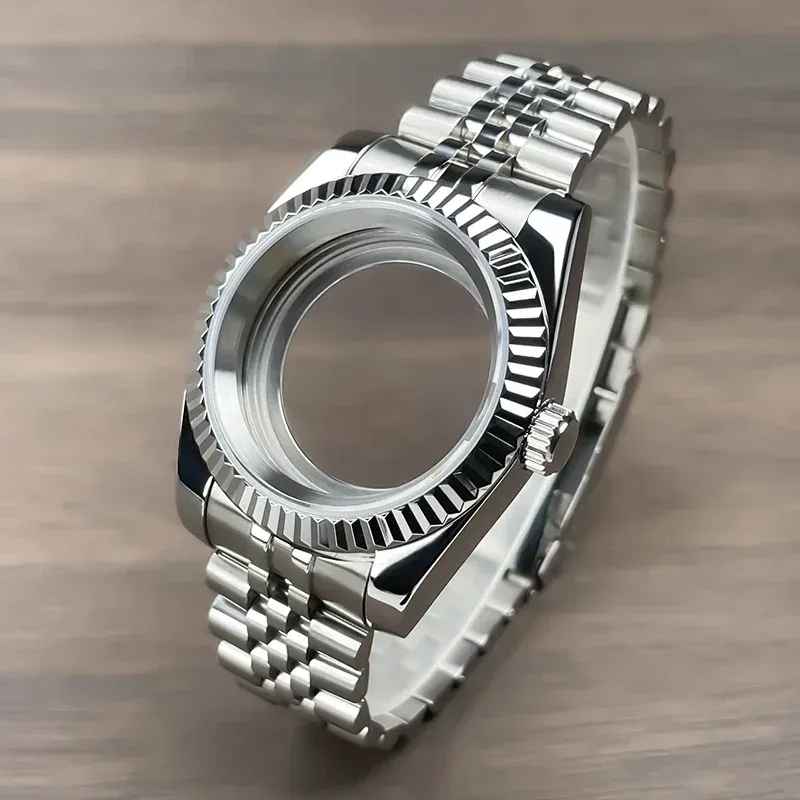 36mm/39mm geriffeltes Gehäuse mit NH35-Buchse für SK DJ Ersatzteil, Saphirglas, Edelstahl, passend für NH35 NH36 Uhrwerk, Uhrengehäuse NH35